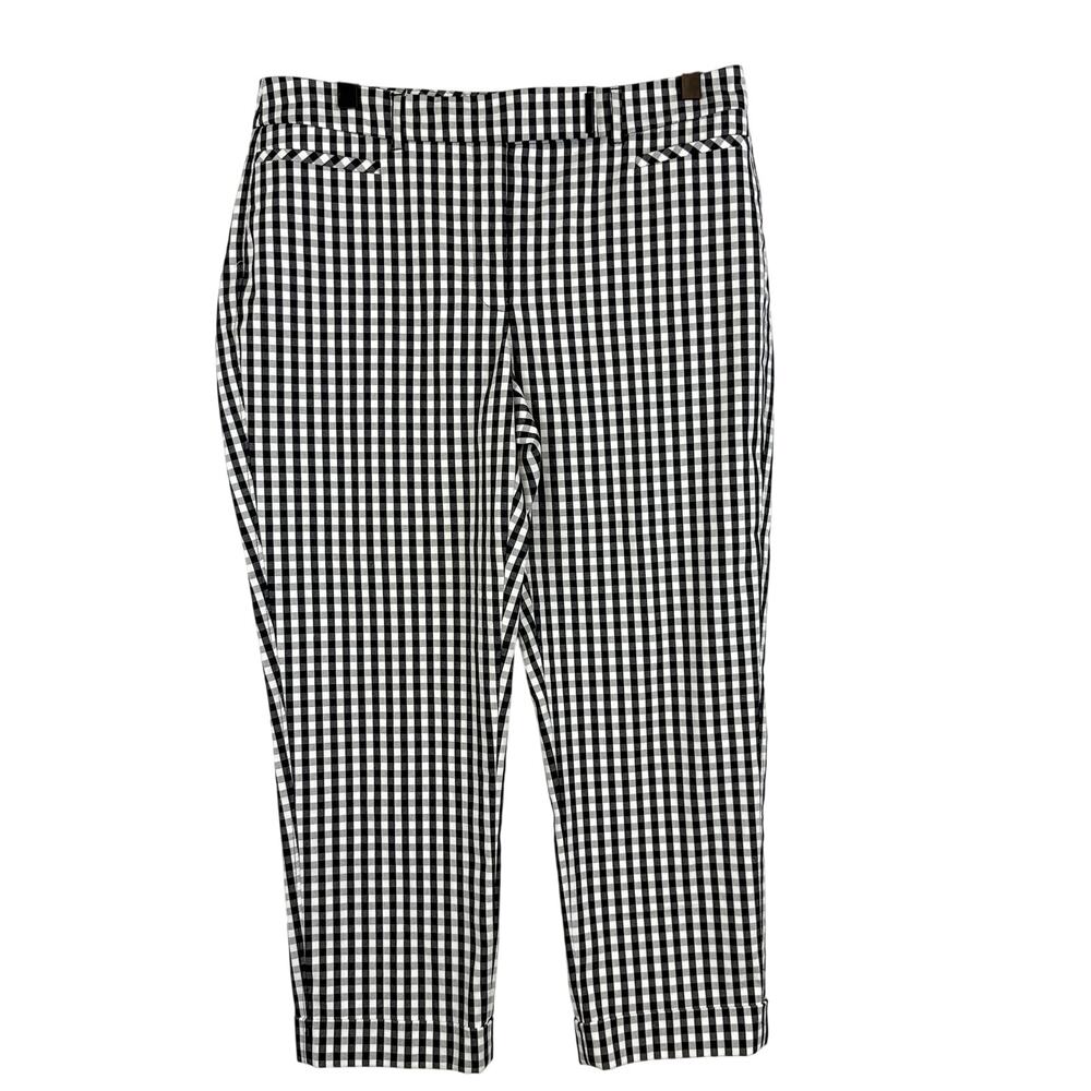 White House Black Market The Slim Crop Gingham Pants Black White - Size 8